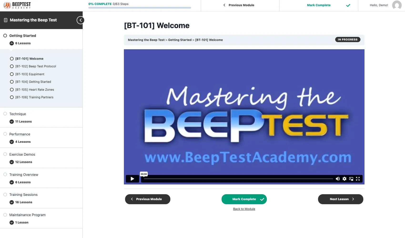 Inside the Mastering the Beep Test online course